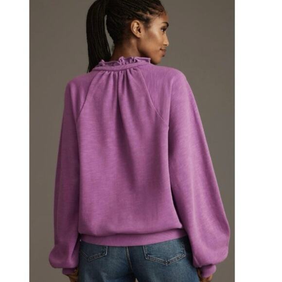 Anthropologie Pilcro Puff Sleeve Half Zip Pullover In Neon Purple Potion Sz M - Picture 9 of 9